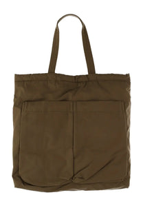 Brown canvas tote bag with two front pockets and sturdy handles from Aspesi womens shopper bag green collection
