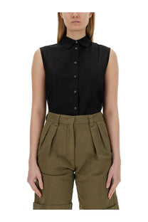 Aspesi women’s black sleeveless silk blend blouse with classic collar and subtle pleats for elegant wear