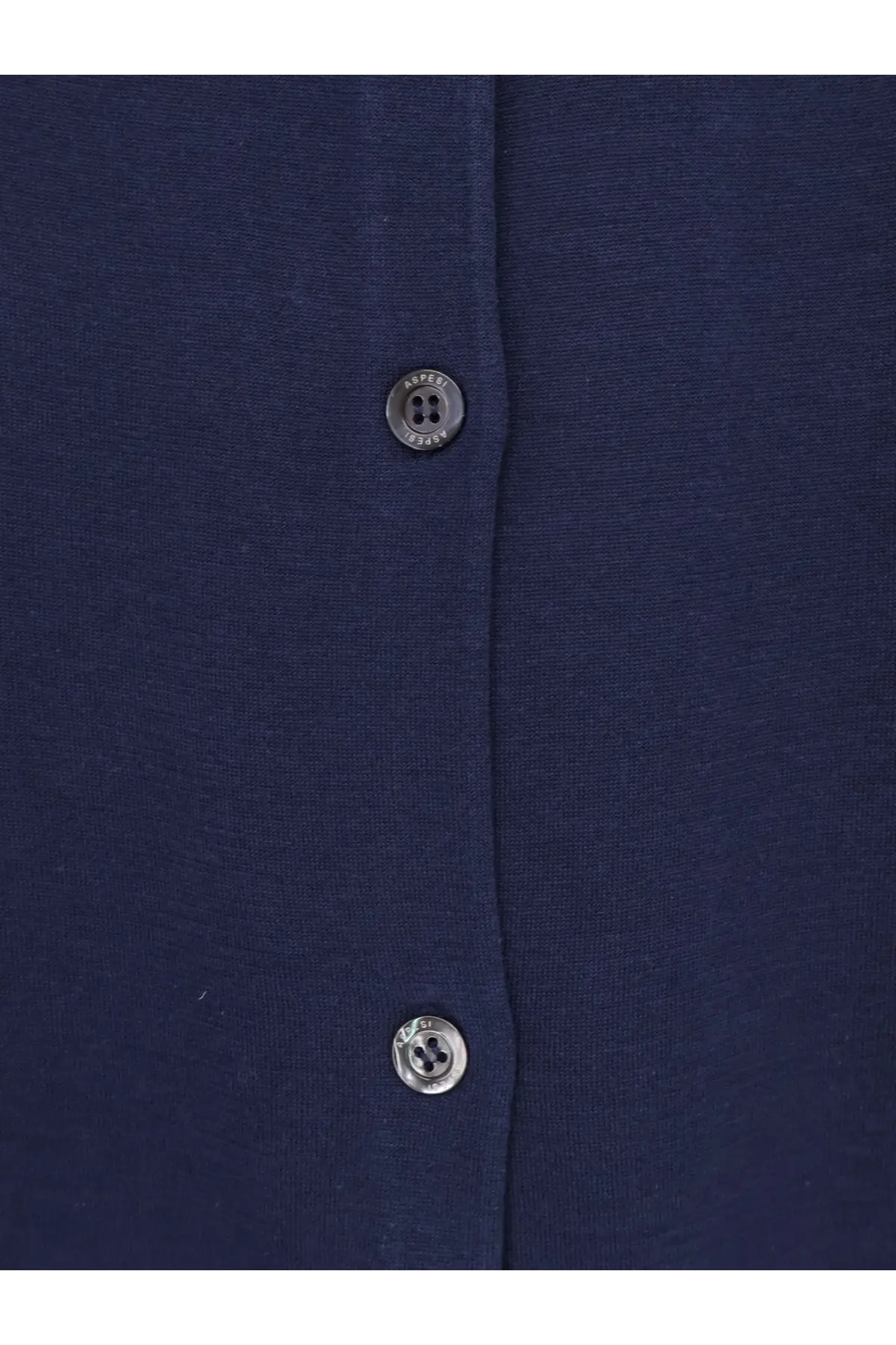 Aspesi women’s dark blue silk and linen blend cardigan with silver buttons and subtle textured fabric front view
