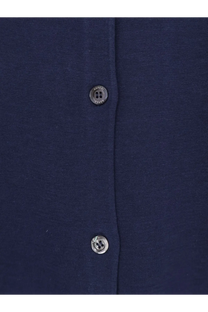 Aspesi women’s dark blue silk and linen blend cardigan with silver buttons and subtle textured fabric front view