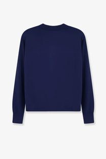 Navy blue long-sleeved crewneck sweater made of silk and linen blend by ASPESI for women