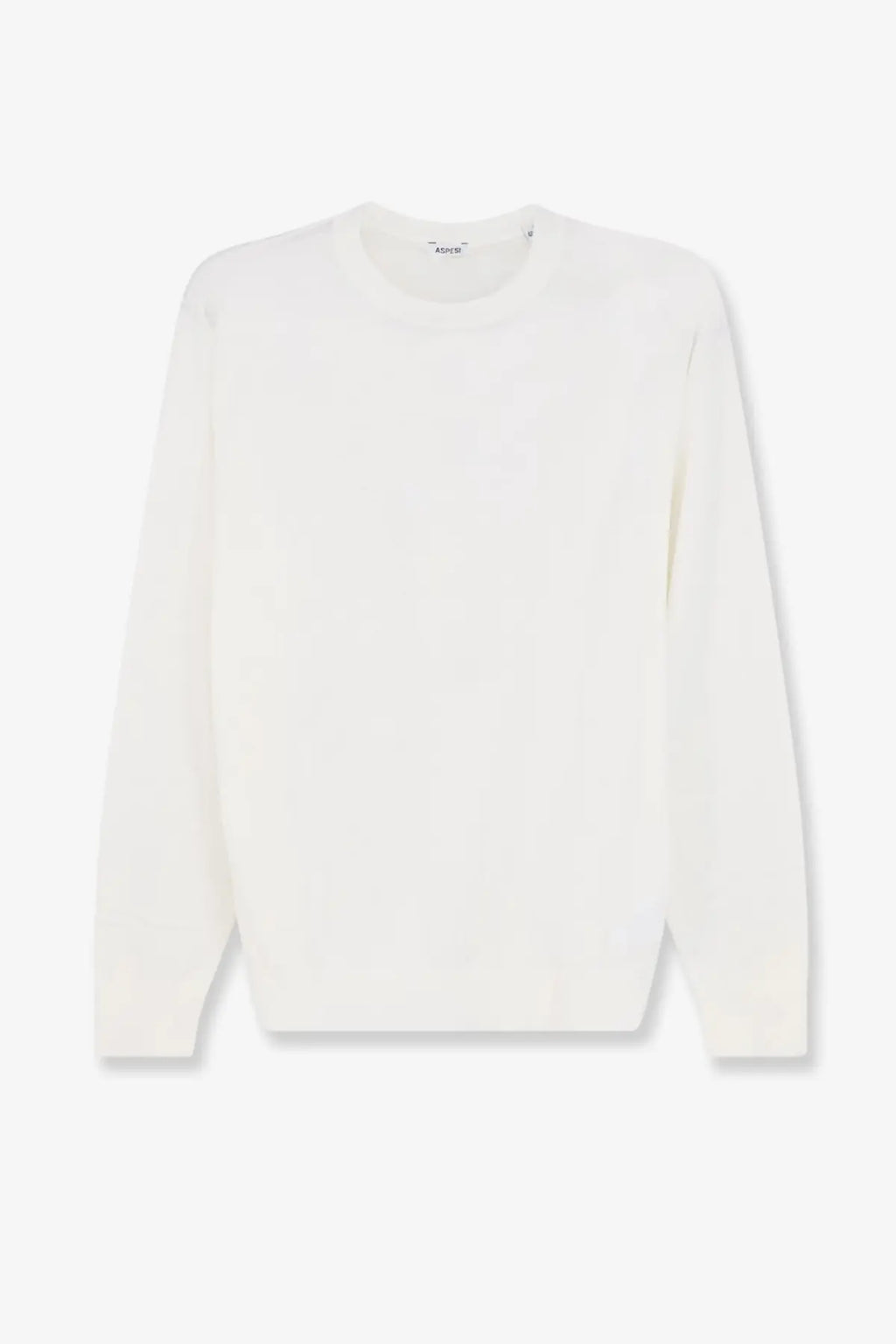 Aspesi women’s white crewneck sweater in silk and linen blend with soft smooth texture and clean minimalist lines