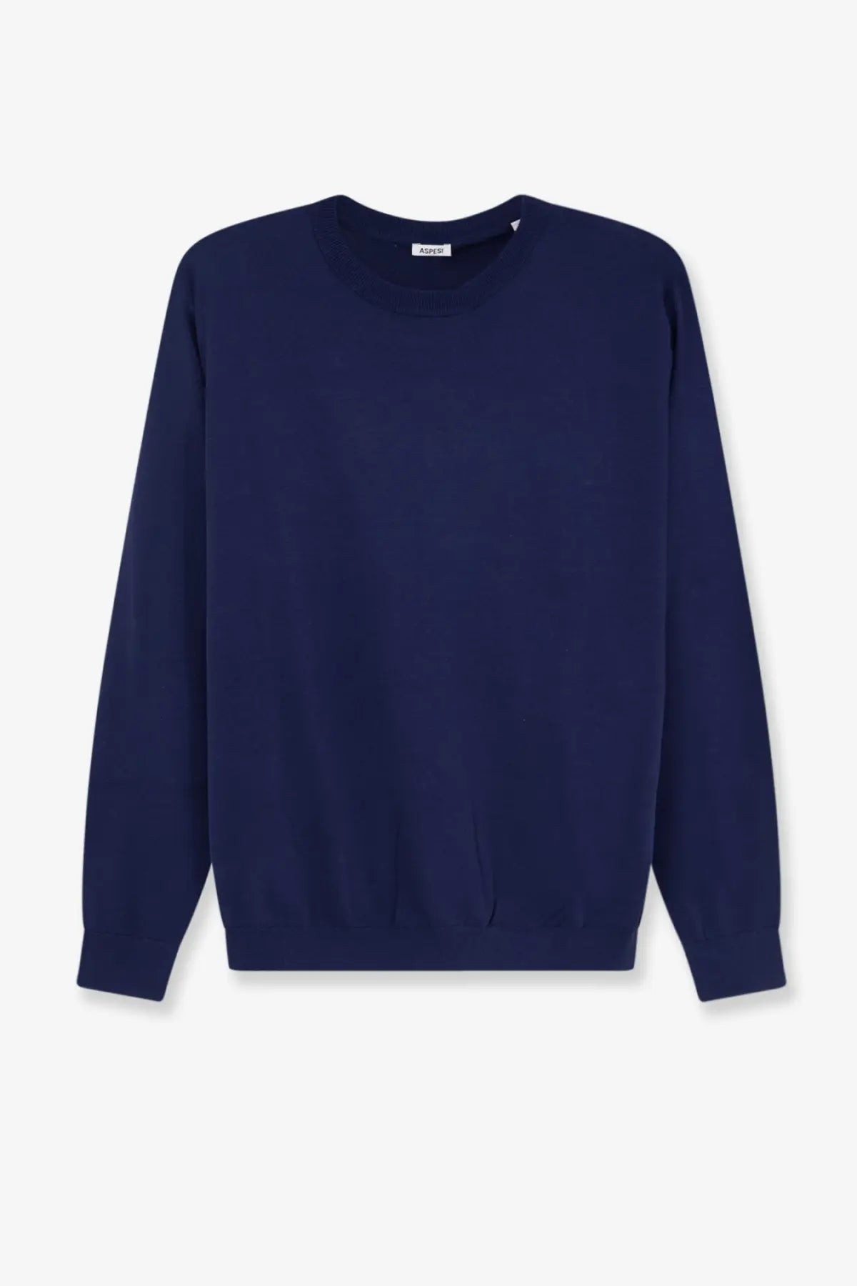 Navy blue crewneck sweater for women made of silk and linen by Aspesi shown from the front