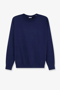Navy blue crewneck sweater for women made of silk and linen by Aspesi shown from the front