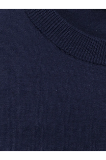 Navy blue ribbed knit neckline of aspesi women’s silk and linen sweater showcasing premium texture and design