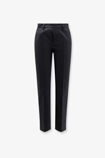 Black tailored aspesi women’s stretch cotton trousers with sleek straight-leg cut and subtle creasing at the waistband