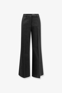 Aspesi women’s black stretch cotton wide-leg trousers with tailored fit and subtle front pleats