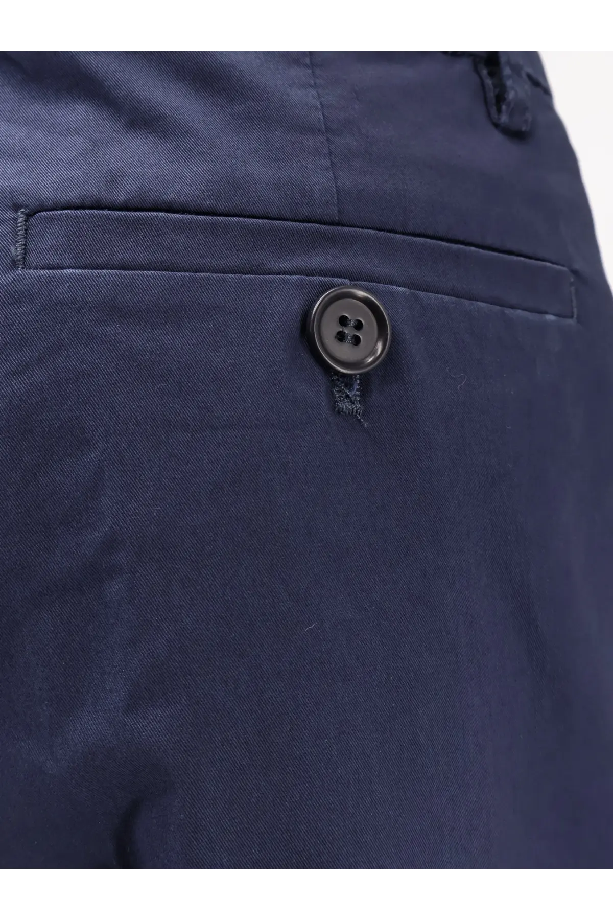 Aspesi women’s stretch cotton dark navy chino trousers with black four-hole button on the front pocket