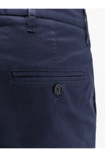 Aspesi women’s stretch cotton dark navy chino pants with subtle woven texture and black button front pocket fastening