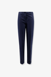 Navy blue aspesi women’s stretch cotton trousers with a sleek straight-leg cut and rolled cuffs