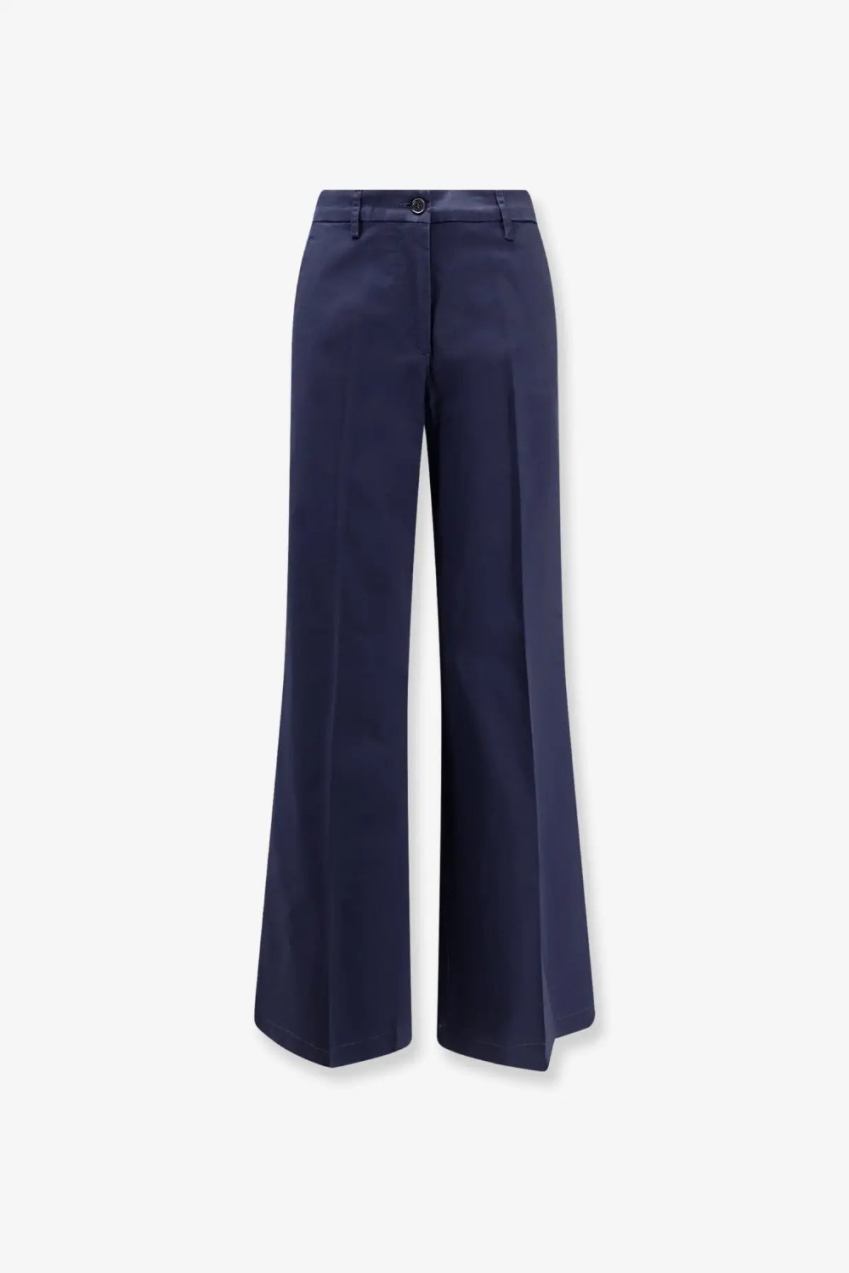 Aspesi women’s navy blue stretch cotton wide-leg trousers with tailored fit and subtle front pleats