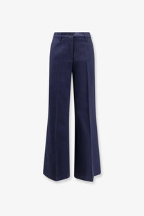 Aspesi women’s navy blue stretch cotton wide-leg trousers with tailored fit and subtle front pleats