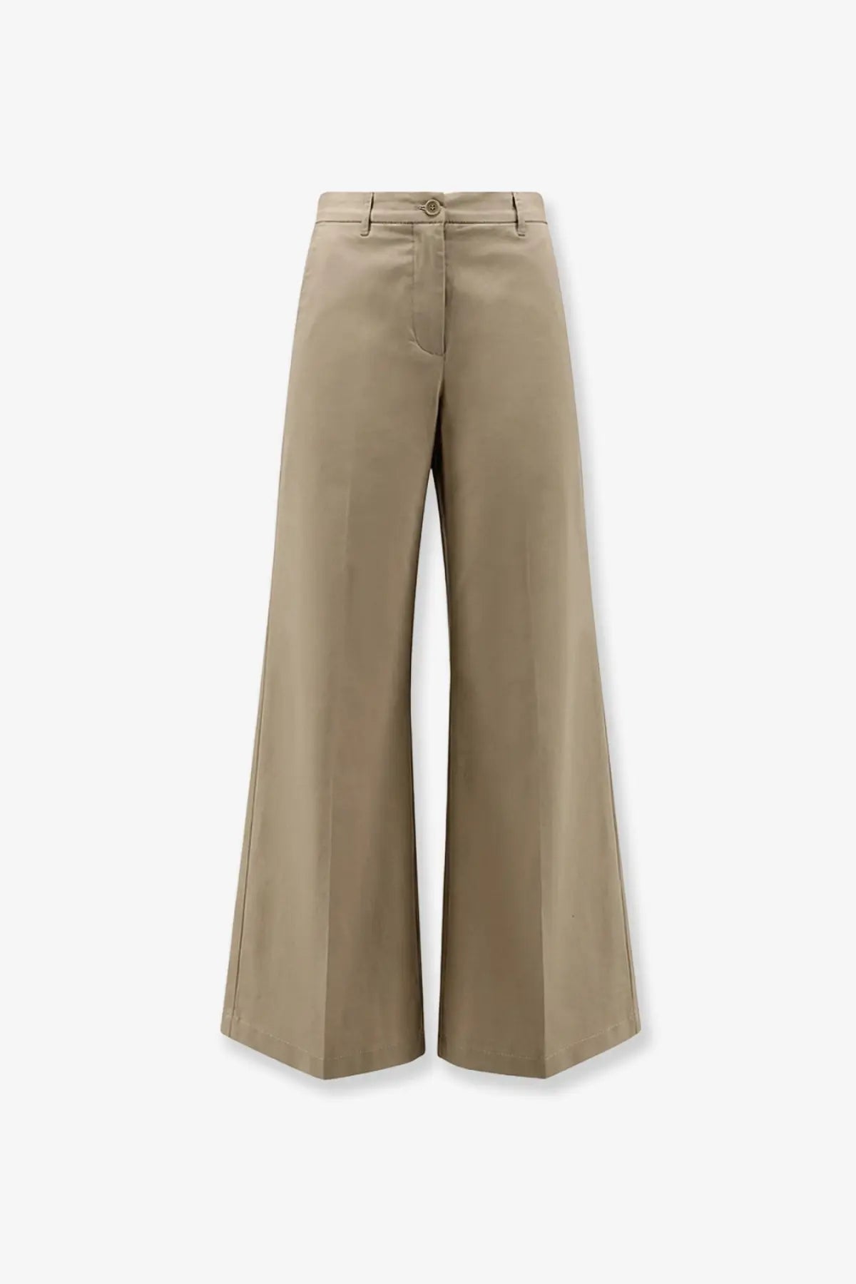 Aspesi women’s stretch cotton beige wide-leg trousers with a tailored cut and subtle creases
