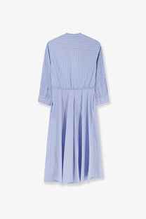 Aspesi women’s striped cotton shirt dress in blue and white with fitted waist and three quarter length sleeves