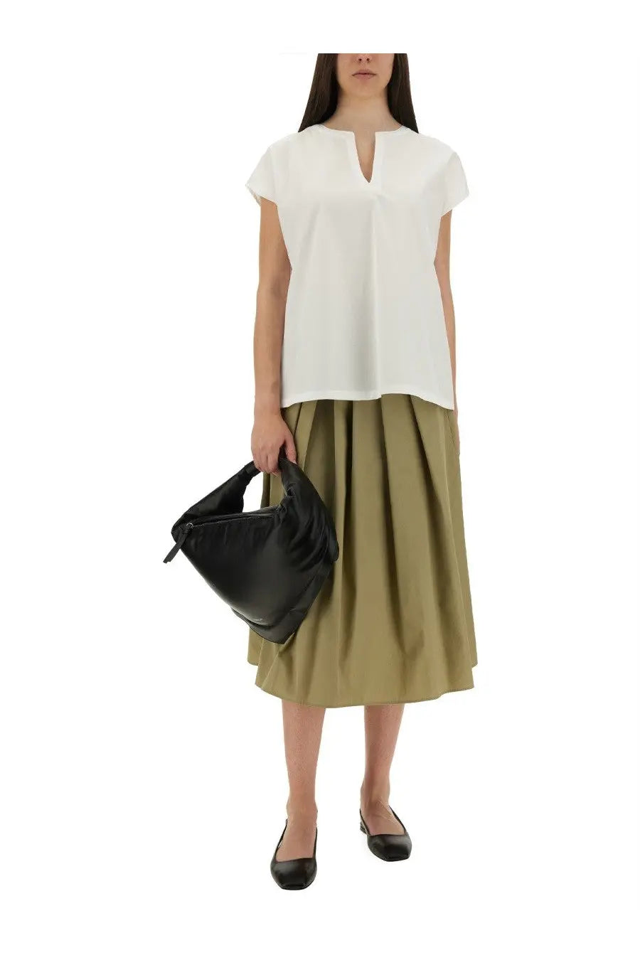 Aspesi women’s black leather hobo bag with soft slouchy silhouette and top handle mod5650 white model