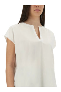 Aspesi women’s soft white sleeveless blouse with subtle v-neckline and gently draped fabric mod5650 white