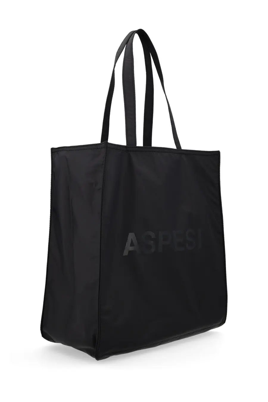Black aspesi women’s tote bag with sleek minimalist design and subtle embossed branding in leather material