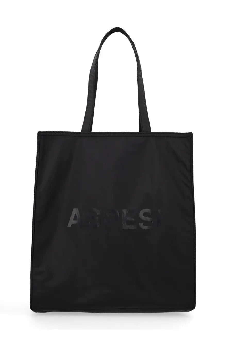 Aspesi women’s black tote bag with subtle embossed asos branding on front in sleek leather design