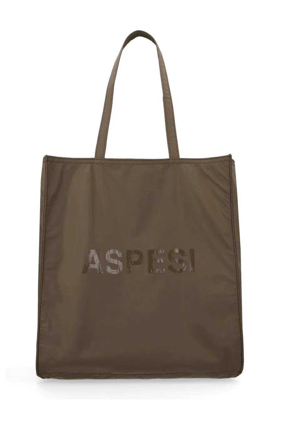 Olive green aspesi tote bag with subtle tonal logo print across the front perfect for everyday use