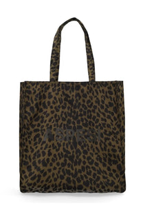 Olive and black leopard-print canvas tote bag with matching handles from aspesi womens tote bag pattern collection
