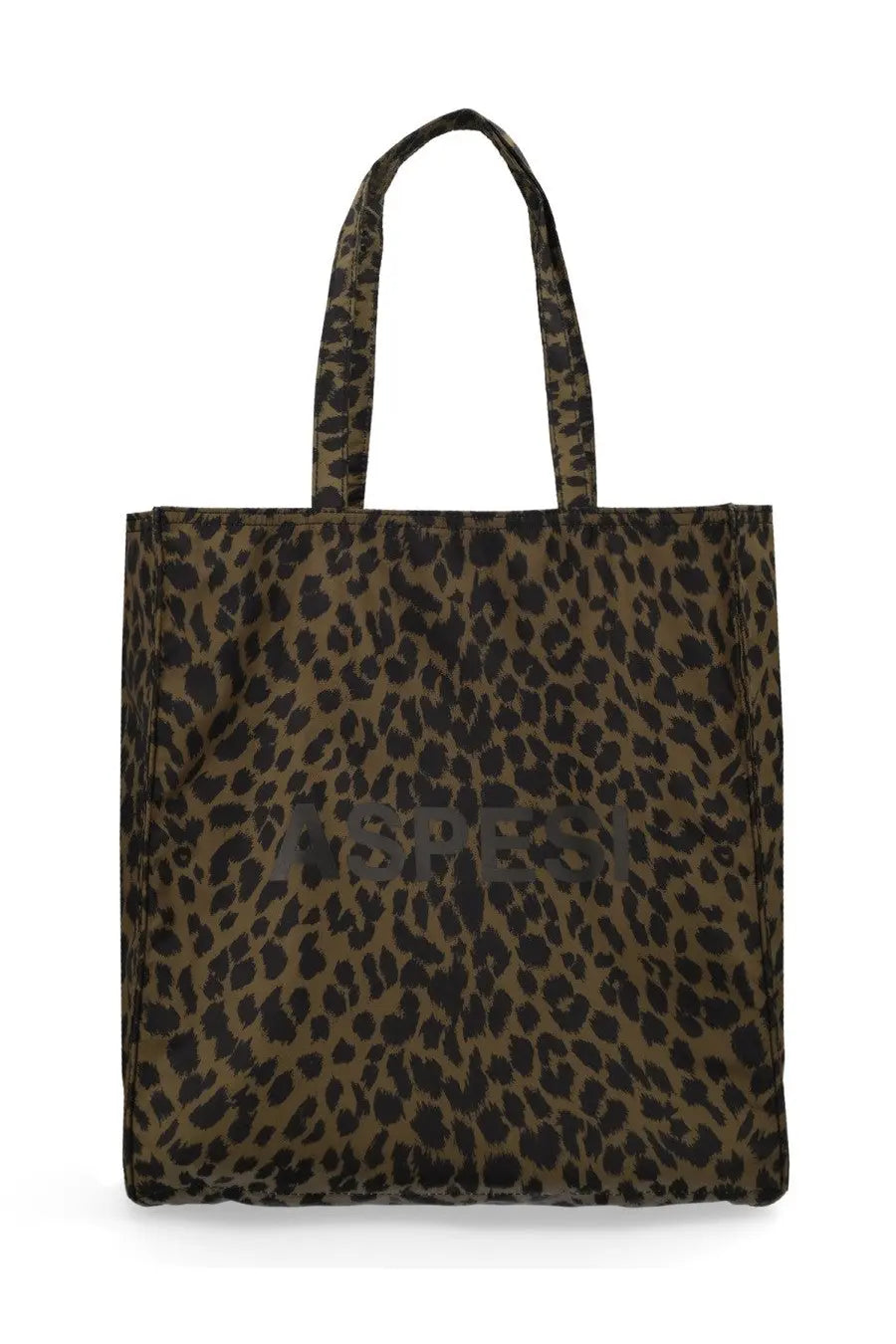 Olive and black leopard-print canvas tote bag with matching handles by ASPESI for women