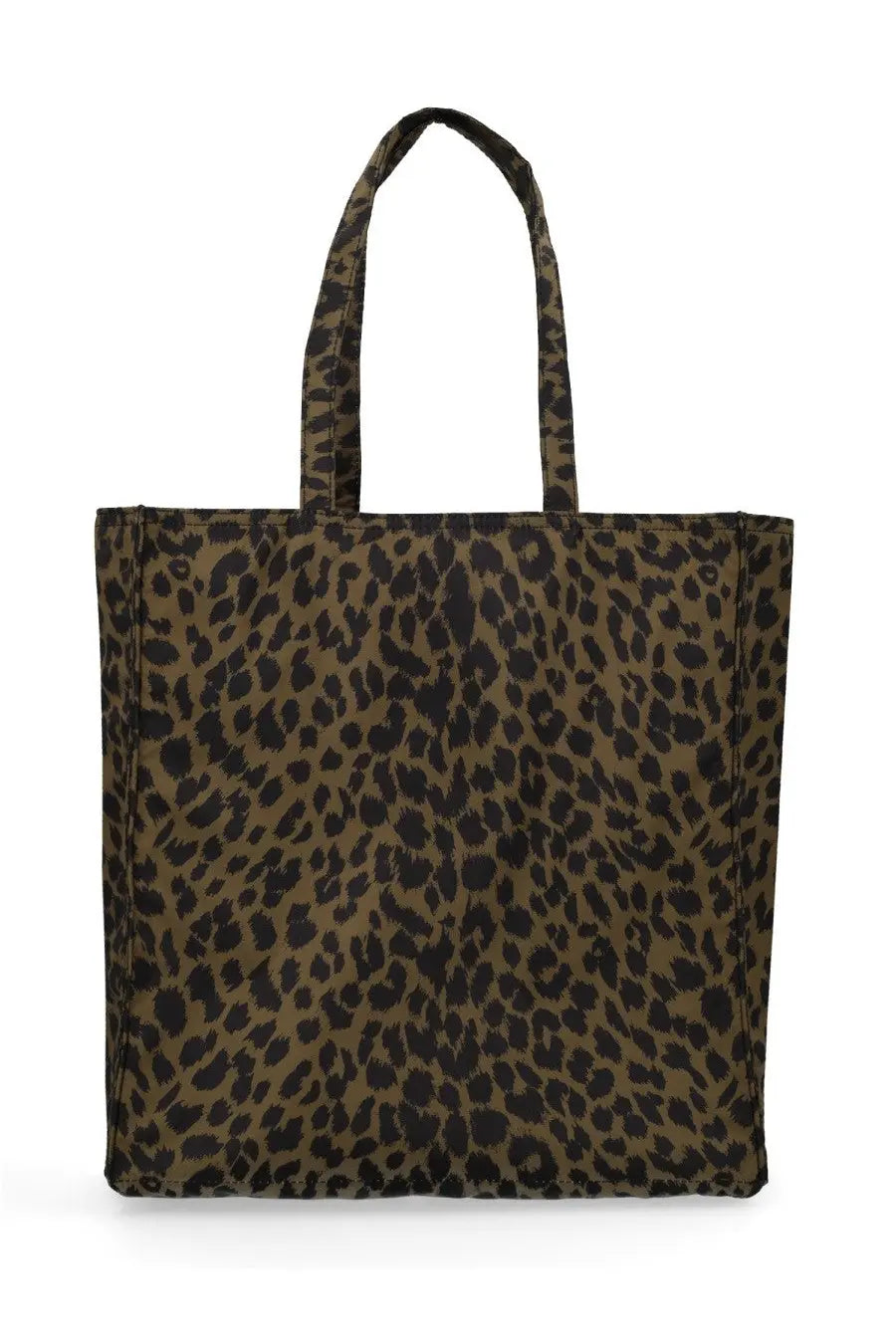 Aspesi women’s tote bag in olive green and black leopard print canvas with matching handles