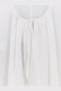 Aspesi womens vissuto linen dress white with white lightweight blouse featuring gathered neckline and front tie closure