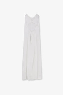 Aspesi women’s vissuto linen dress white flowing sleeveless maxi with delicate back tie and soft lightweight fabric back view