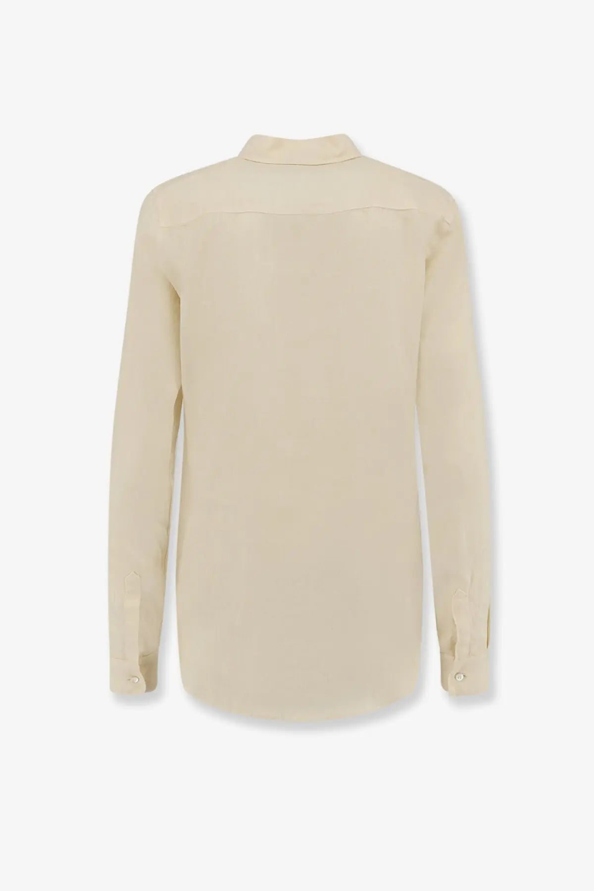 Beige aspesi women’s vissuto linen shirt with long sleeves button down and subtle seam detailing