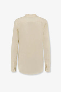 Beige aspesi women’s vissuto linen shirt with long sleeves button down and subtle seam detailing
