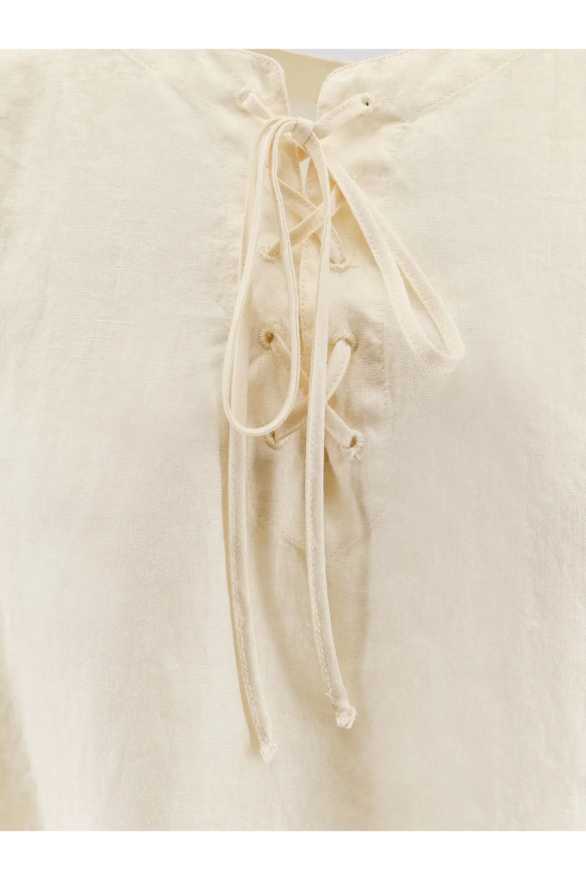 Aspesi women’s vissuto linen shirt white cream-colored lace-up blouse with soft textured fabric and delicate eyelet ties
