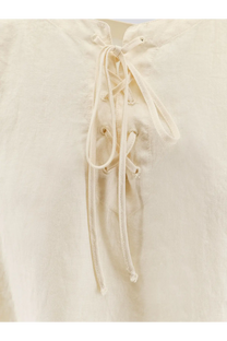 Aspesi women’s vissuto linen shirt white cream-colored lace-up blouse with soft textured fabric and delicate eyelet ties