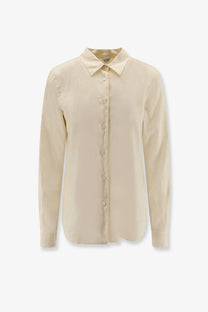 Aspesi women’s vissuto linen shirt white in cream color with long sleeves button down and classic collar with subtle sheen