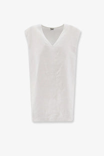 Aspesi women’s vissuto oversize white linen top with sleeveless v-neckline and subtle textured pattern