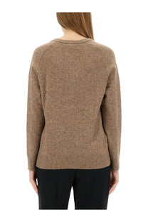Aspesi women’s wool blend sweater in camel heathered knit with ribbed cuffs and hem in beige color