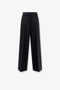 Black wide-leg tailored wool blend trousers with subtle waist pleats from aspesi women’s blue collection