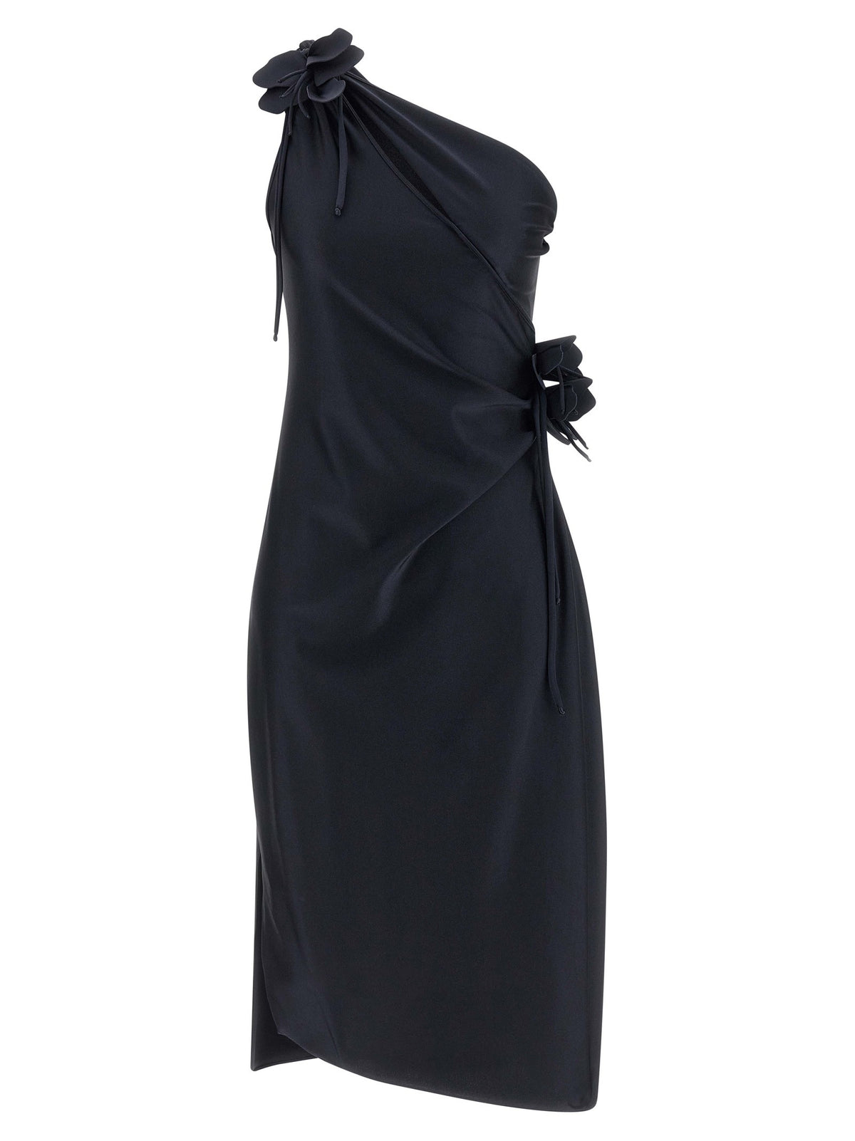 Coperni Asymmetric Mini Flower Dress Black