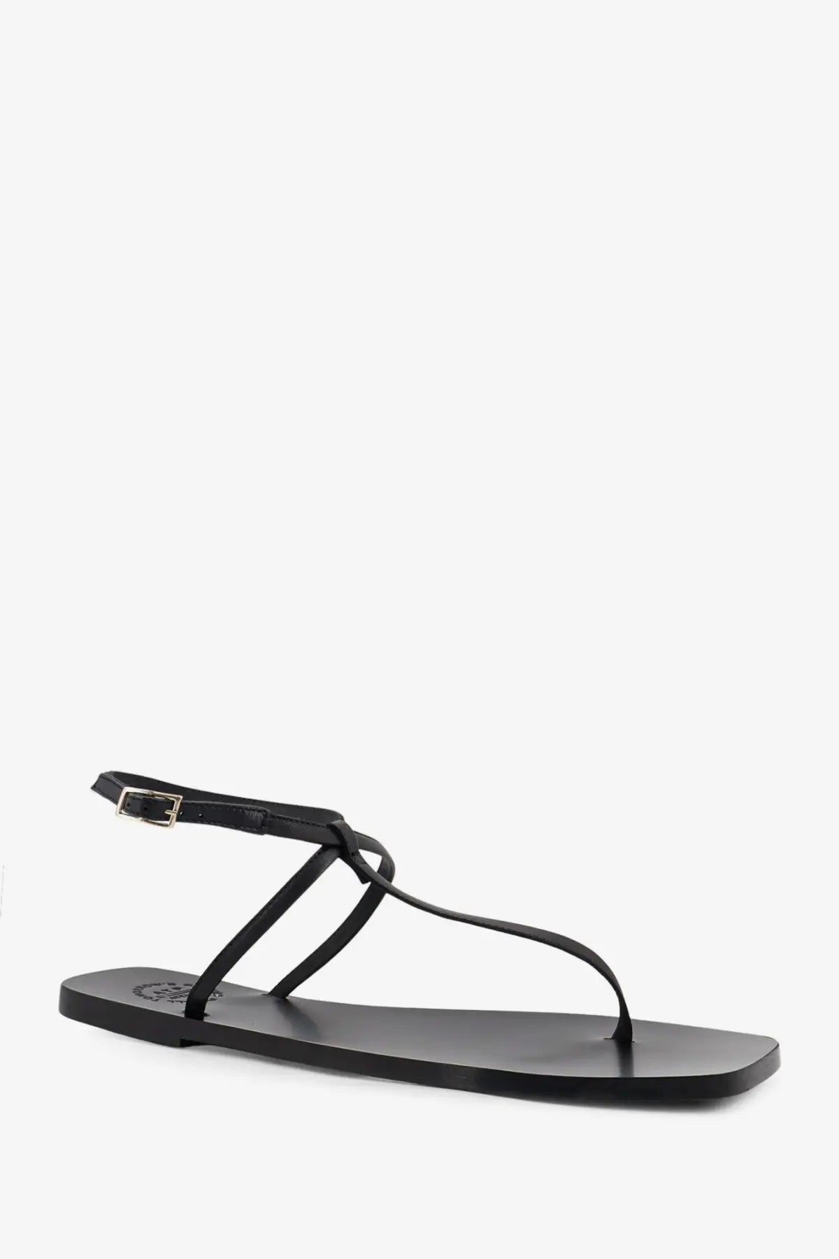Black leather thong sandal with minimalist design and silver buckle from ATP Atelier womens Alassio leather sandals black