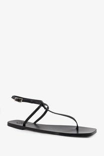 Black leather thong sandal with minimalist design and silver buckle from ATP Atelier womens Alassio leather sandals black