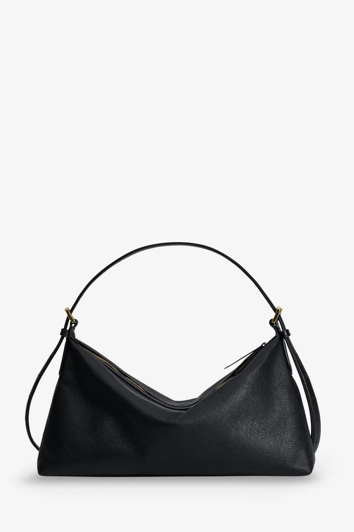 Atp atelier women’s castellare black pebbled leather hobo bag with curved top handle and adjustable shoulder strap