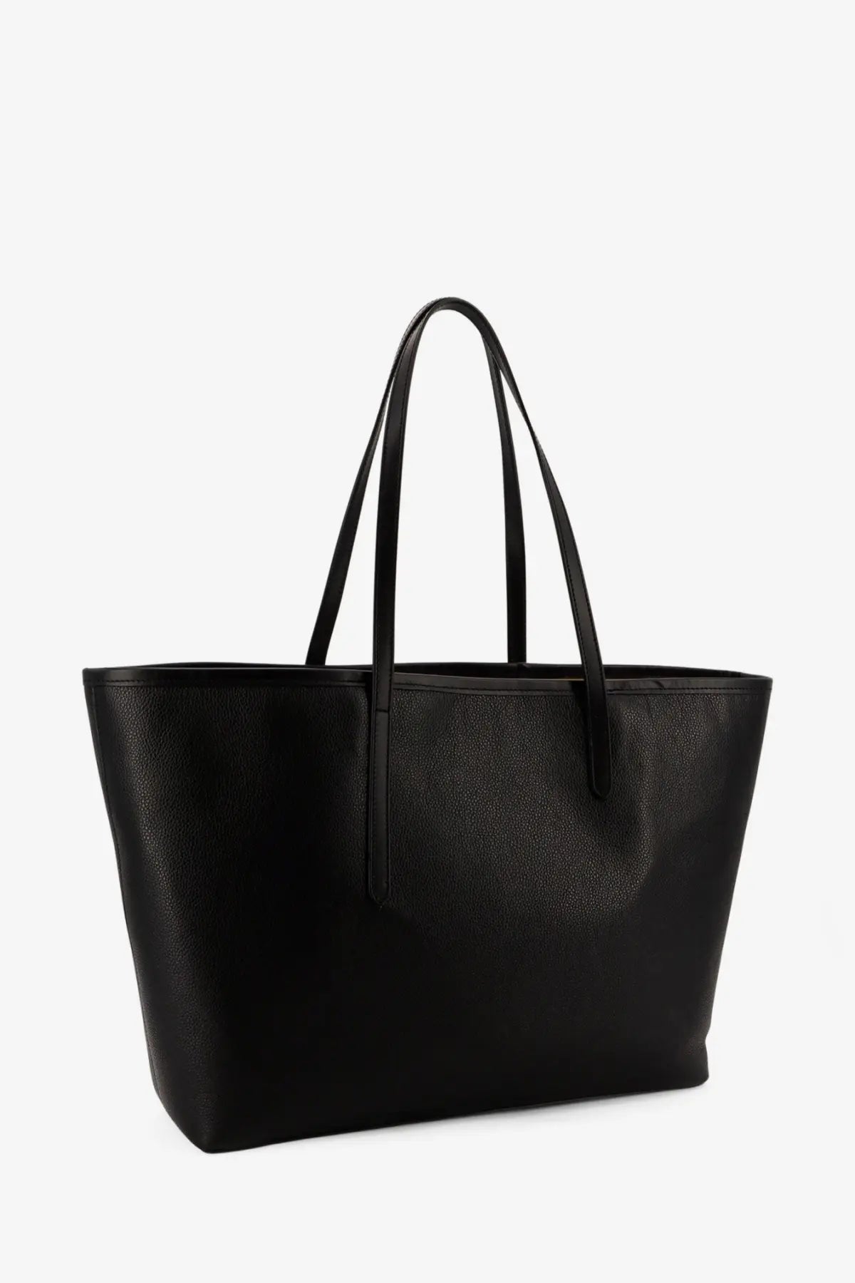 Black pebbled leather tote bag with slender handles by ATP Atelier for women, perfect as a shoulder bag
