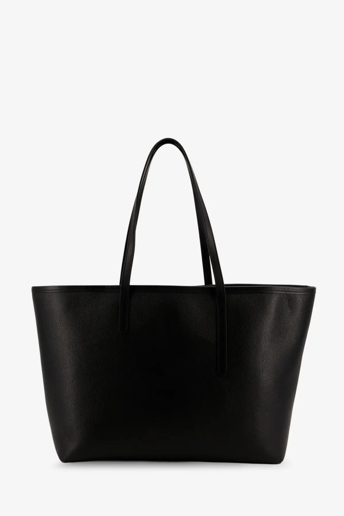 ATP Atelier women’s Eraclea black pebbled leather tote bag with two slender handles for shoulder carry