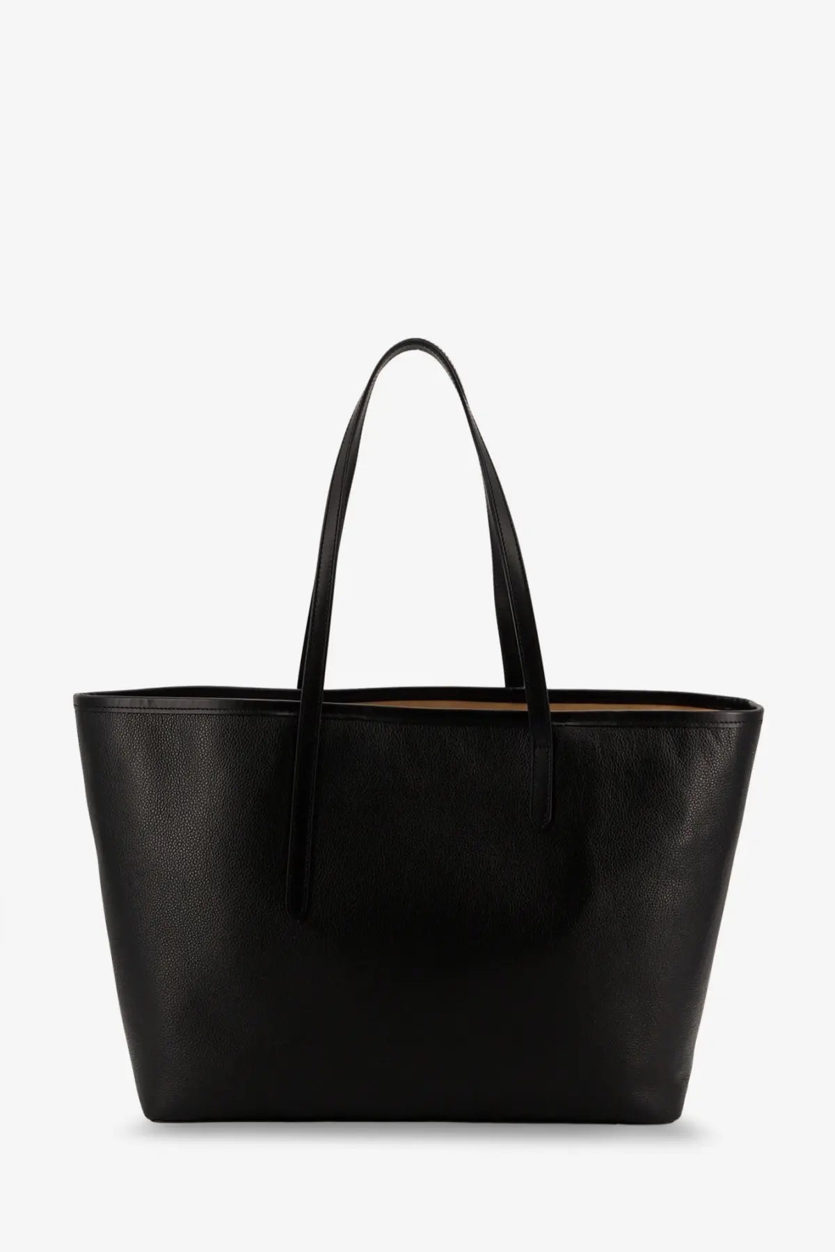 Black leather tote bag with structured shape and matching handles by ATP Atelier Women’s Eraclea Leather Shoulder Bag