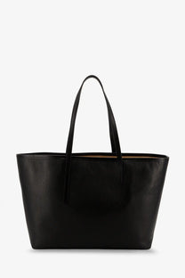 Black leather tote bag with structured shape and matching handles by ATP Atelier Women’s Eraclea Leather Shoulder Bag