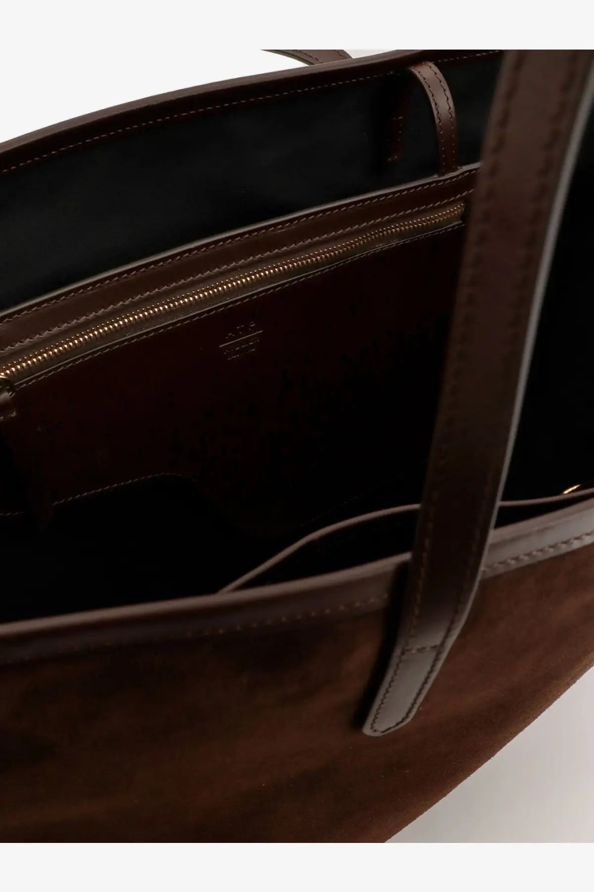 Atp atelier women’s eraclea suede shoulder bag in brown with black interior and gold toned zipper closure