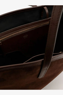 Atp atelier women’s eraclea suede shoulder bag in brown with black interior and gold toned zipper closure