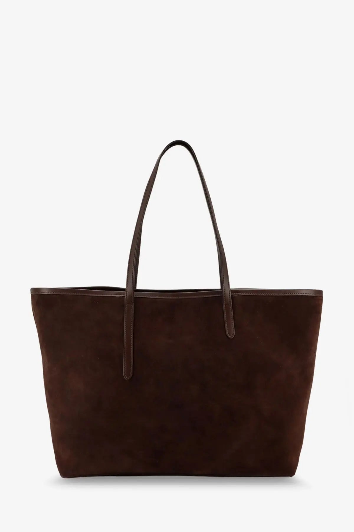 Brown suede tote bag with matching leather handles from ATP Atelier womens Eraclea suede shoulder bag brown collection