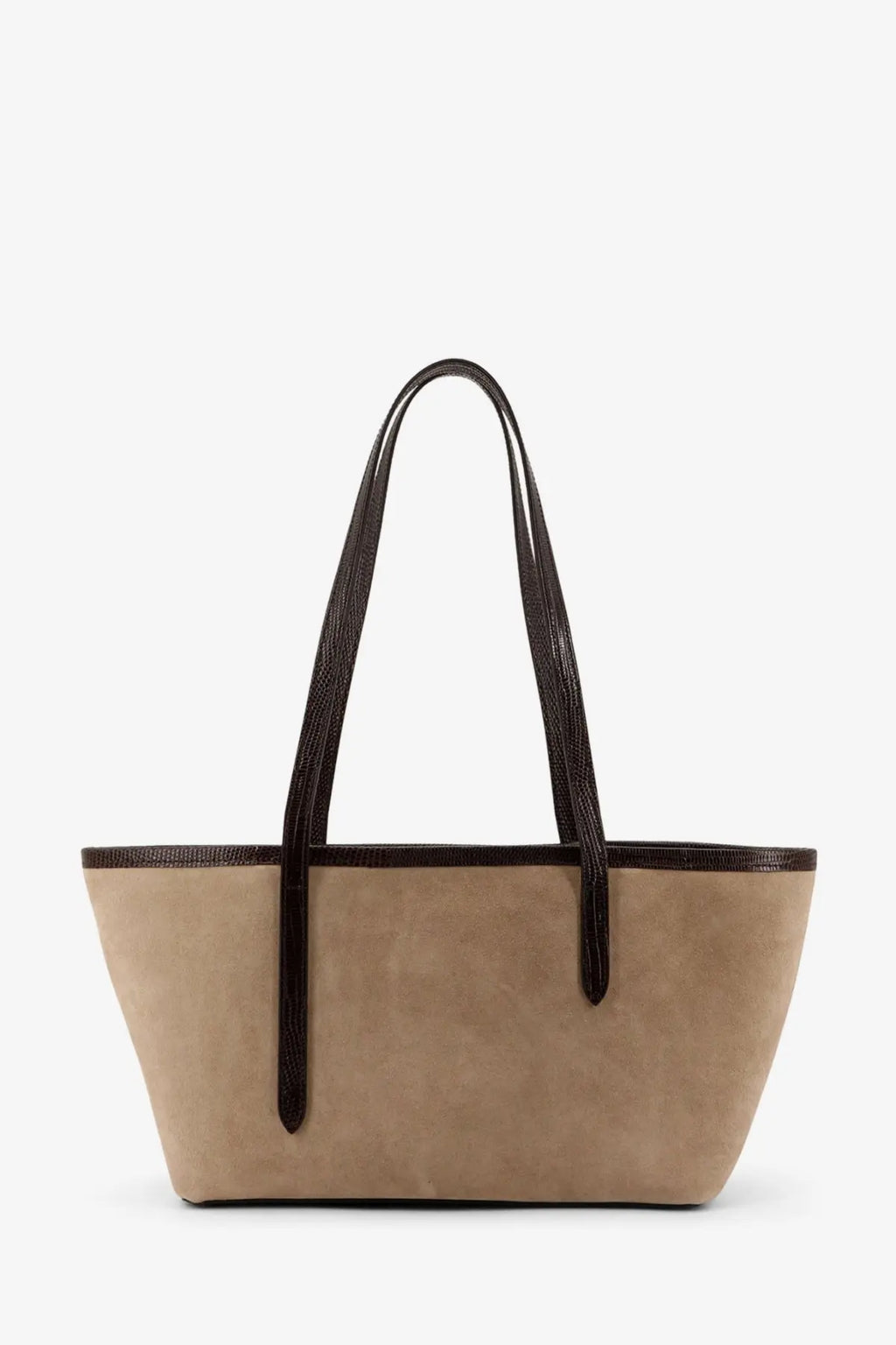 Beige suede tote bag with dark brown textured handles and trim by ATP Atelier womens gaiba shoulder bag brown