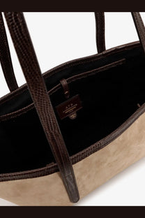 Atp atelier women’s gaiba suede shoulder bag brown brown leather tote with beige suede bottom and black interior lining