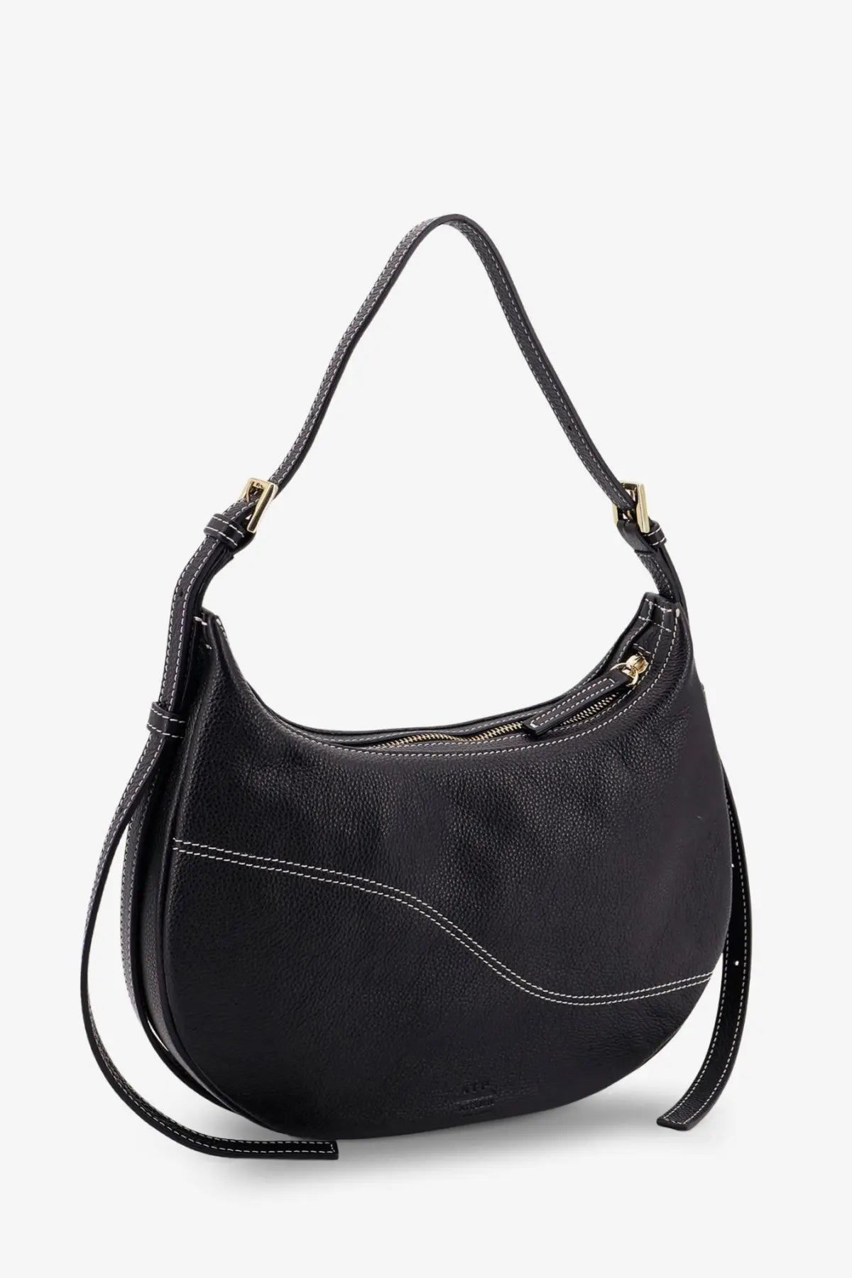 Atp atelier women’s liveri black leather hobo bag with white stitching and gold-tone hardware